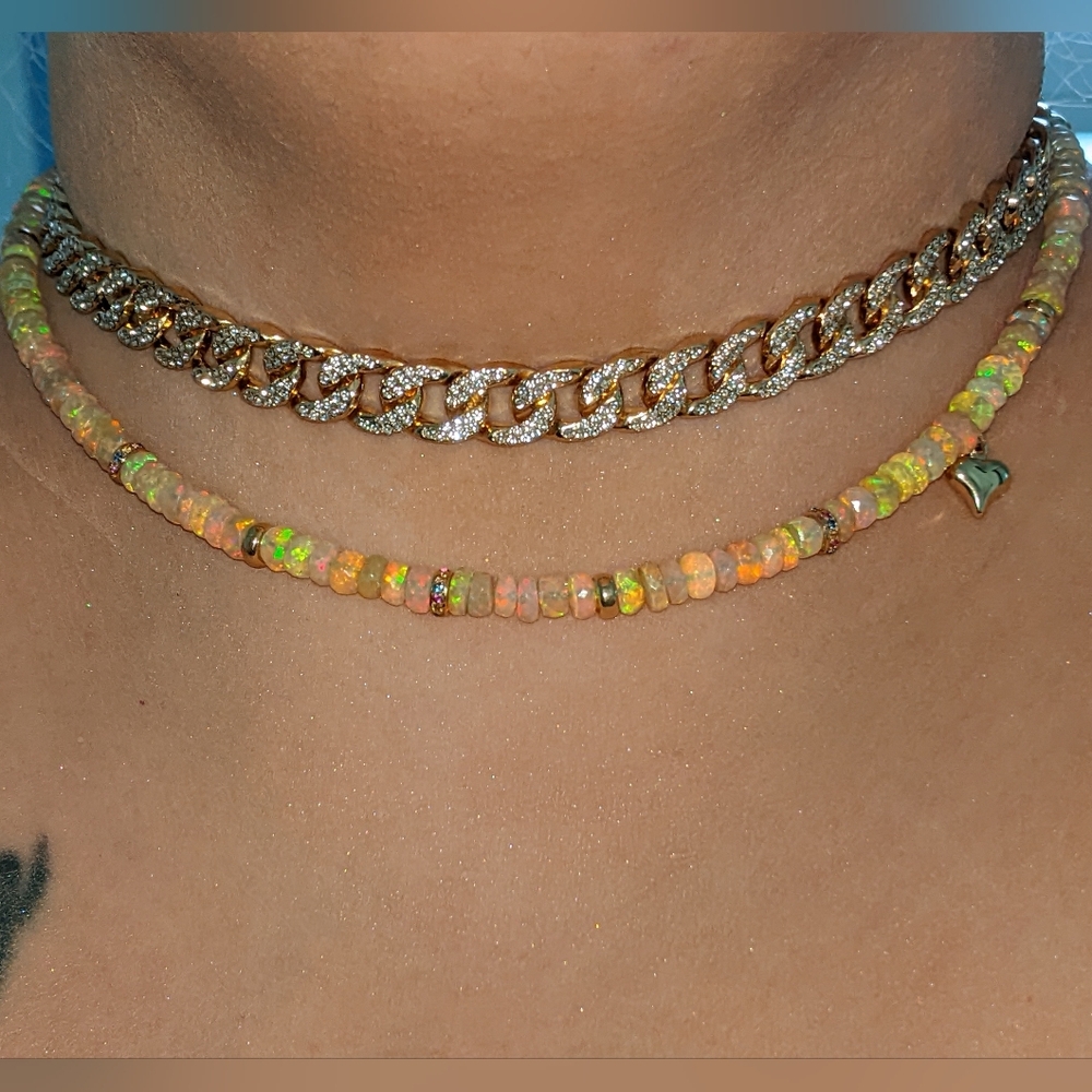 14k Yellow Gold Opal Pink Sapphire Citrine Blue Topaz Gems Heart Charm Necklace